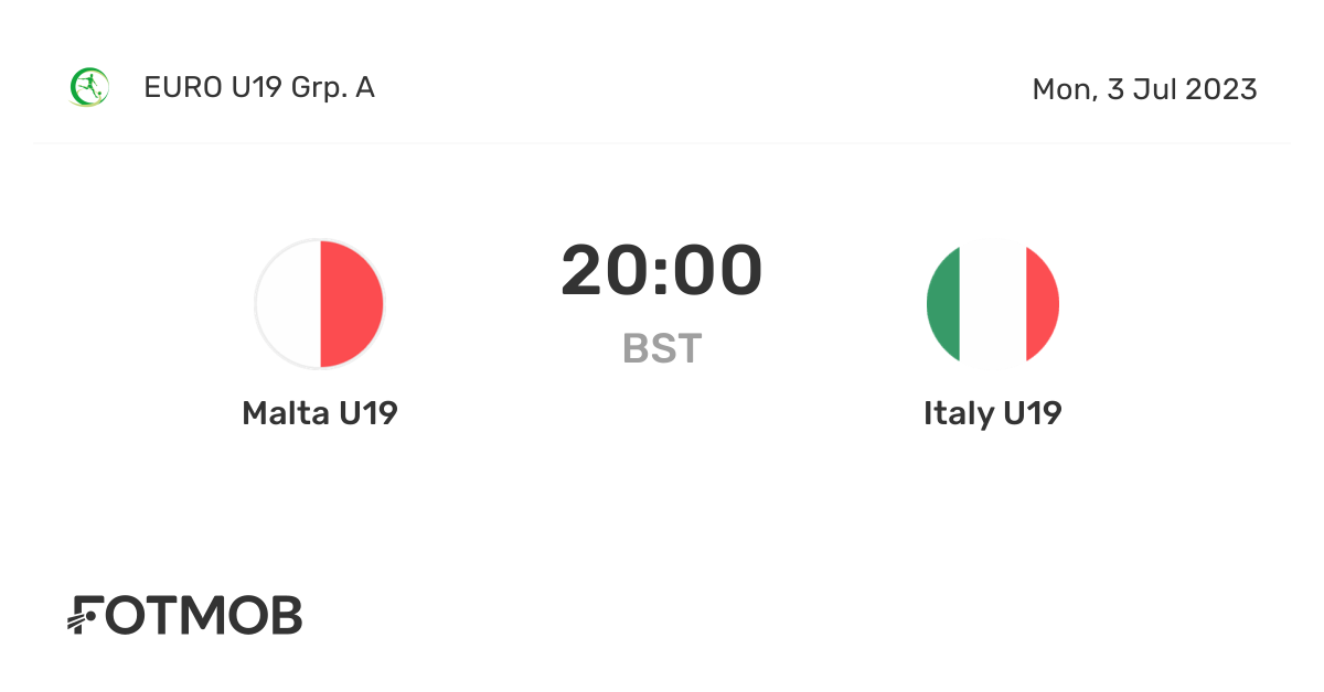 Malta U19 vs Italy U19 live score, predicted lineups and H2H stats.