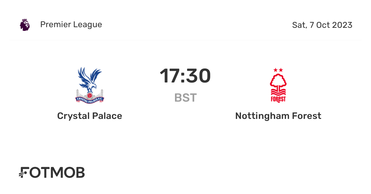 Crystal Palace vs Nottingham Forest live score, predicted lineups and H2H stats.