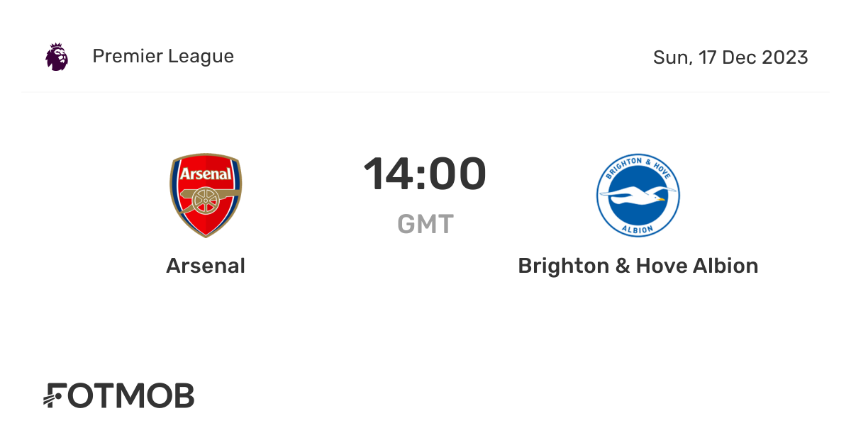 Arsenal vs Brighton & Hove Albion live score, predicted lineups and H2H stats.