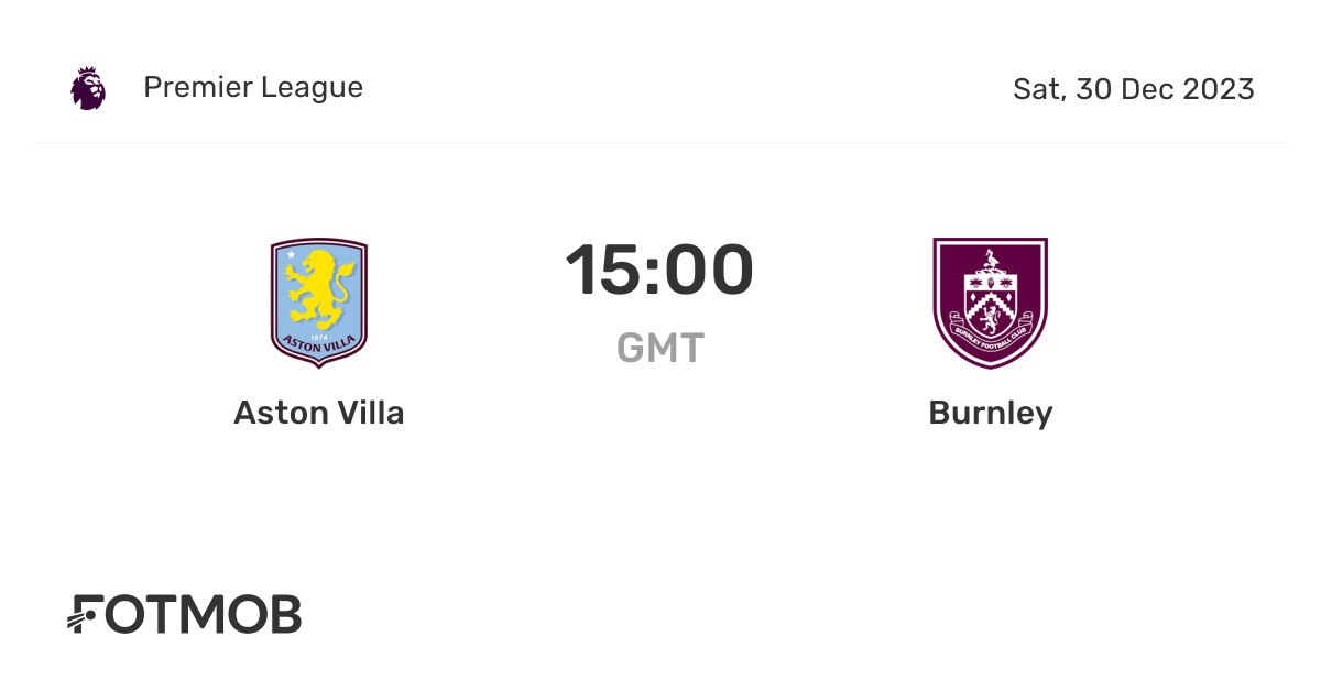 Aston Villa vs Burnley - live score, predicted lineups and H2H stats.