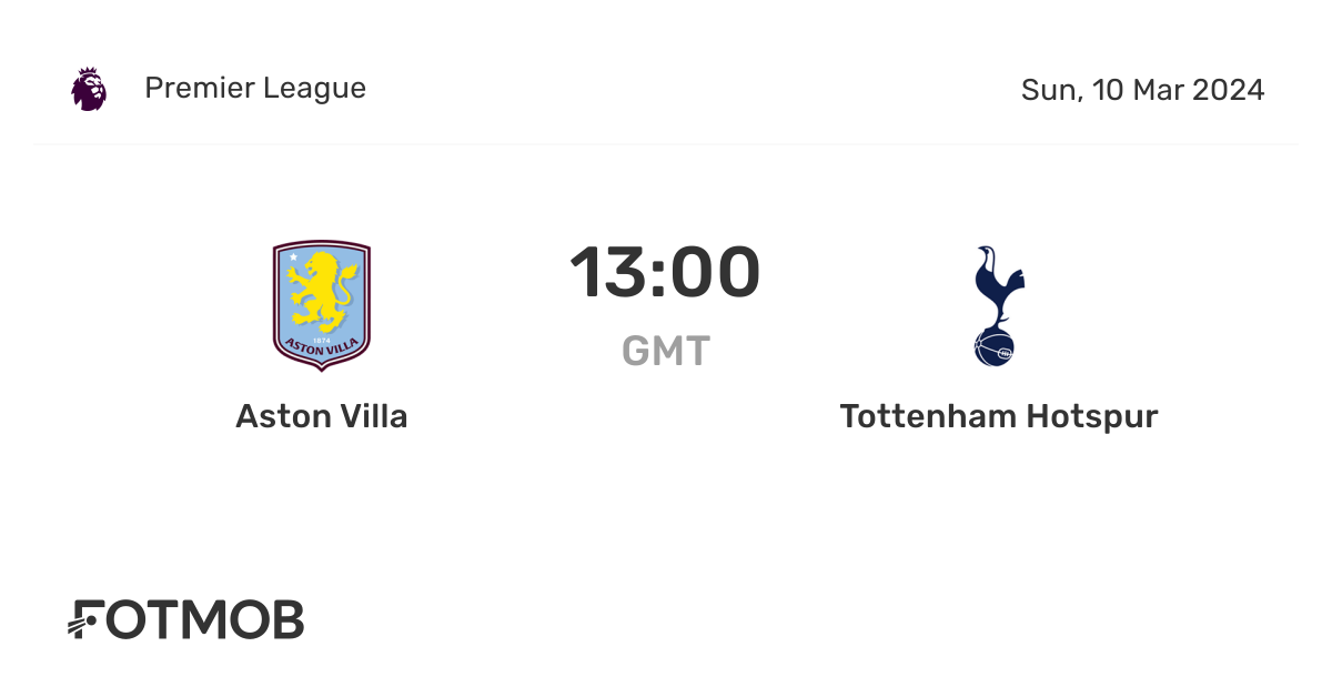 Aston Villa contre Tottenham Hotspur score en direct, compositions