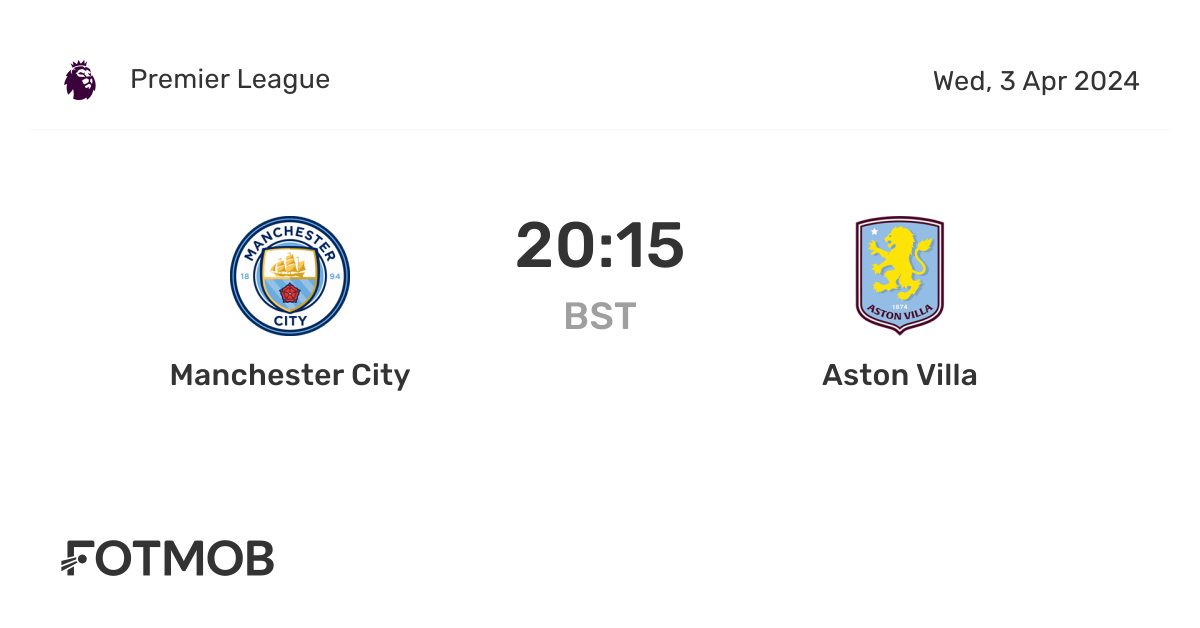Manchester City ปะทะ Aston Villa คะแนนสด, ตัวจับแข้งที่คาดการณ์และ