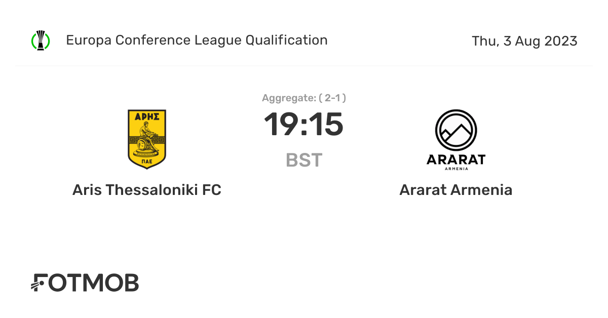 Aris Thessaloniki FC vs Ararat Armenia live score, predicted lineups