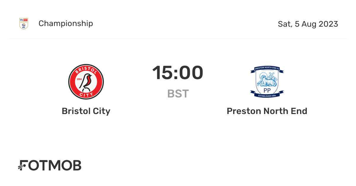 Bristol City vs Preston North End live score, predicted lineups and H2H stats.
