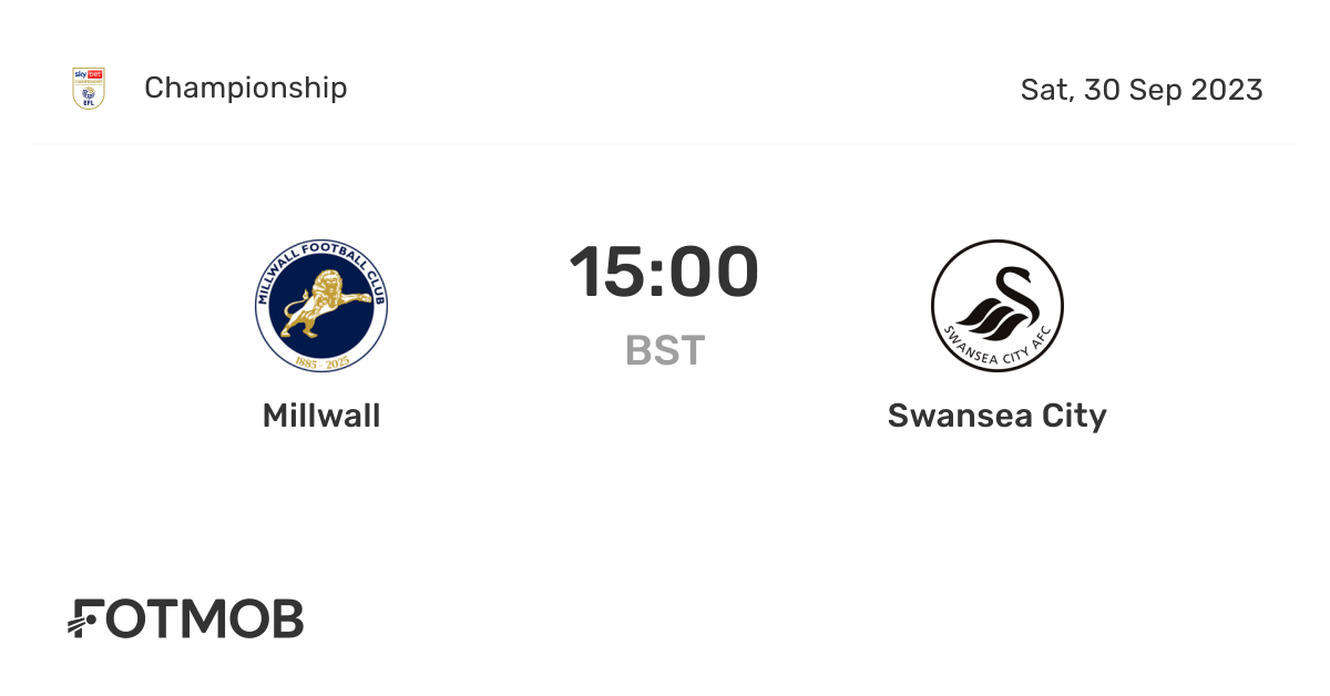 Millwall - Swansea City placar ao vivo, H2H e escalações