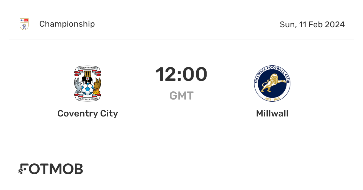 Coventry City vs Millwall live score, predicted lineups and H2H stats