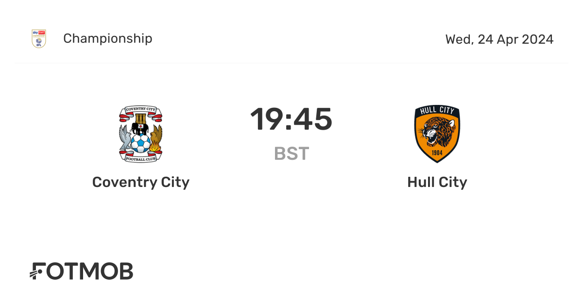 Coventry City vs Hull City - live score, predicted lineups and H2H stats