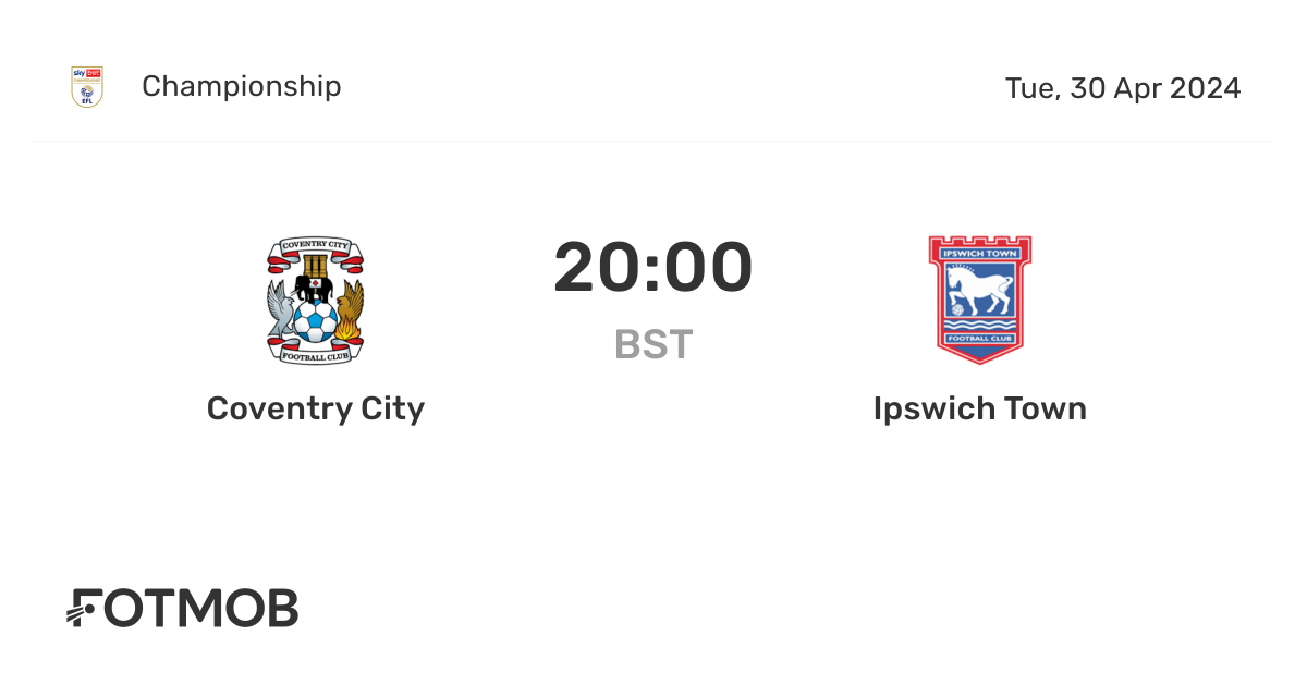Coventry City vs Ipswich Town live score, predicted lineups and H2H stats
