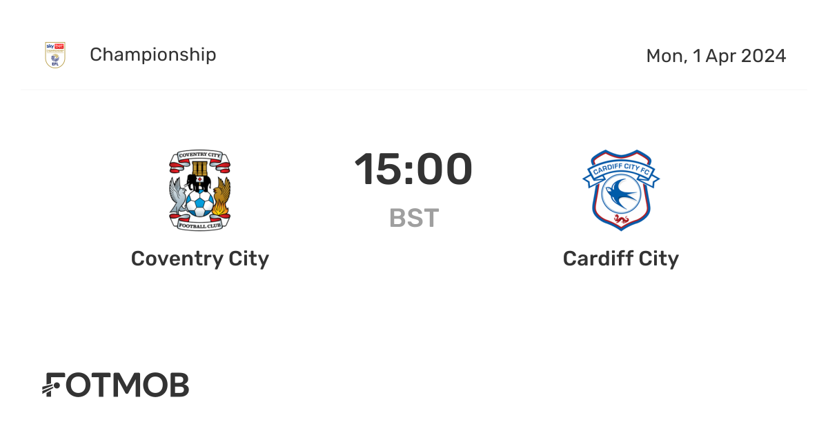 Coventry City vs Cardiff City live score, predicted lineups and H2H stats