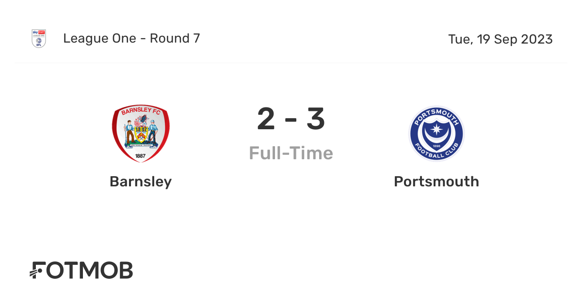 Barnsley FC x Portsmouth » Placar ao vivo, Palpites, Estatísticas