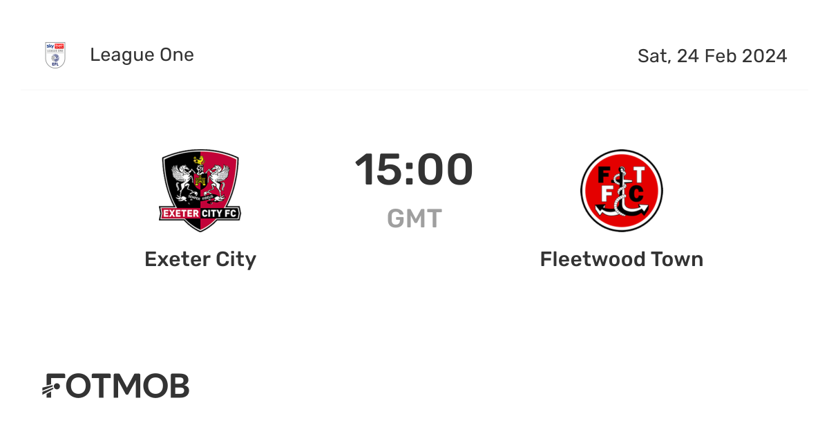 Exeter City vs Fleetwood Town live score, predicted lineups and H2H stats