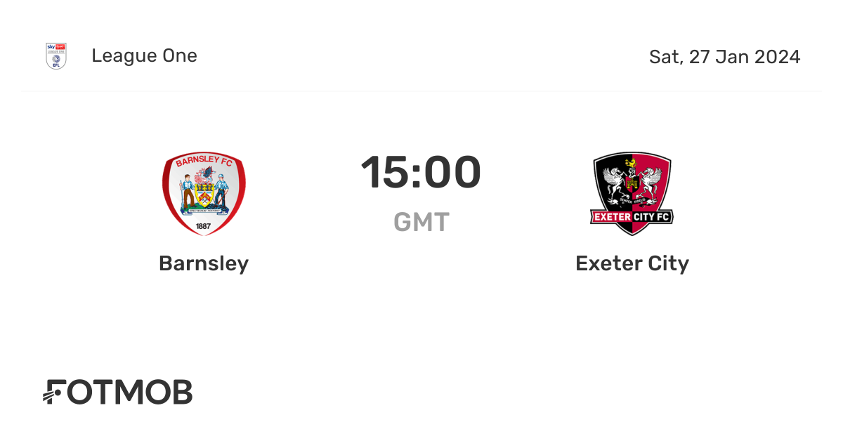 Barnsley vs Exeter City live score, predicted lineups and H2H stats