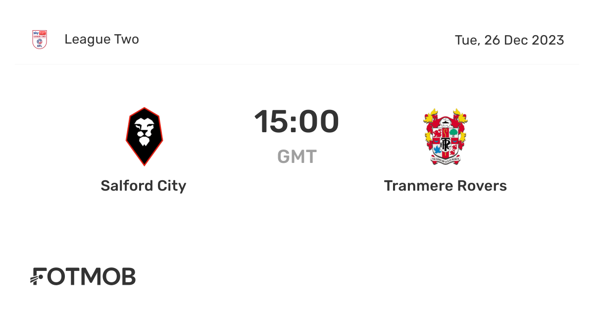Salford City vs Tranmere Rovers live score, predicted lineups and H2H