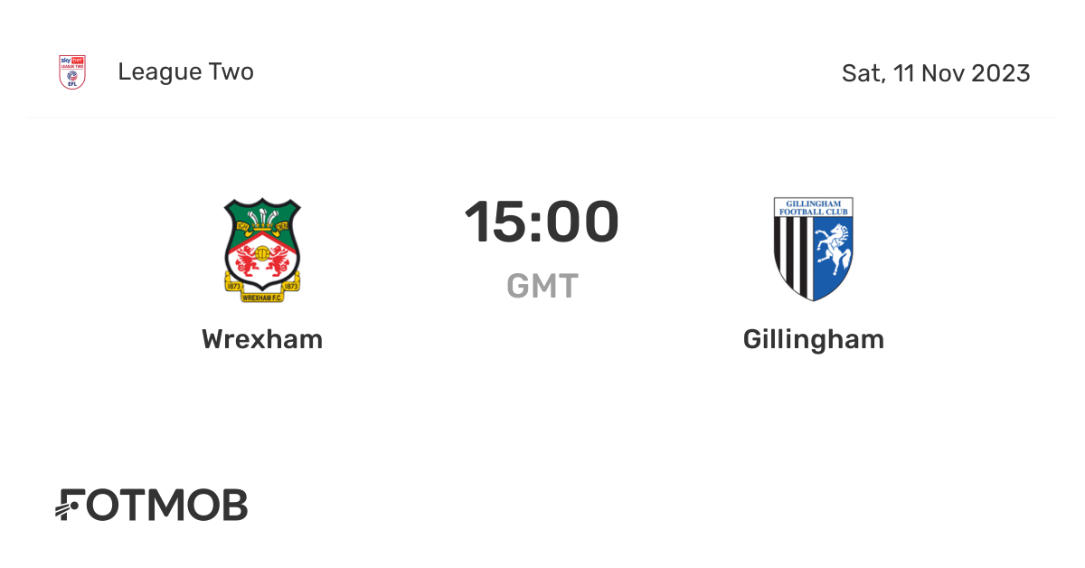 Wrexham vs Gillingham live score, predicted lineups and H2H stats.