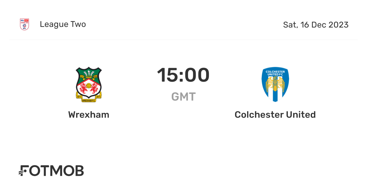 Wrexham vs Colchester United live score, predicted lineups and H2H stats.
