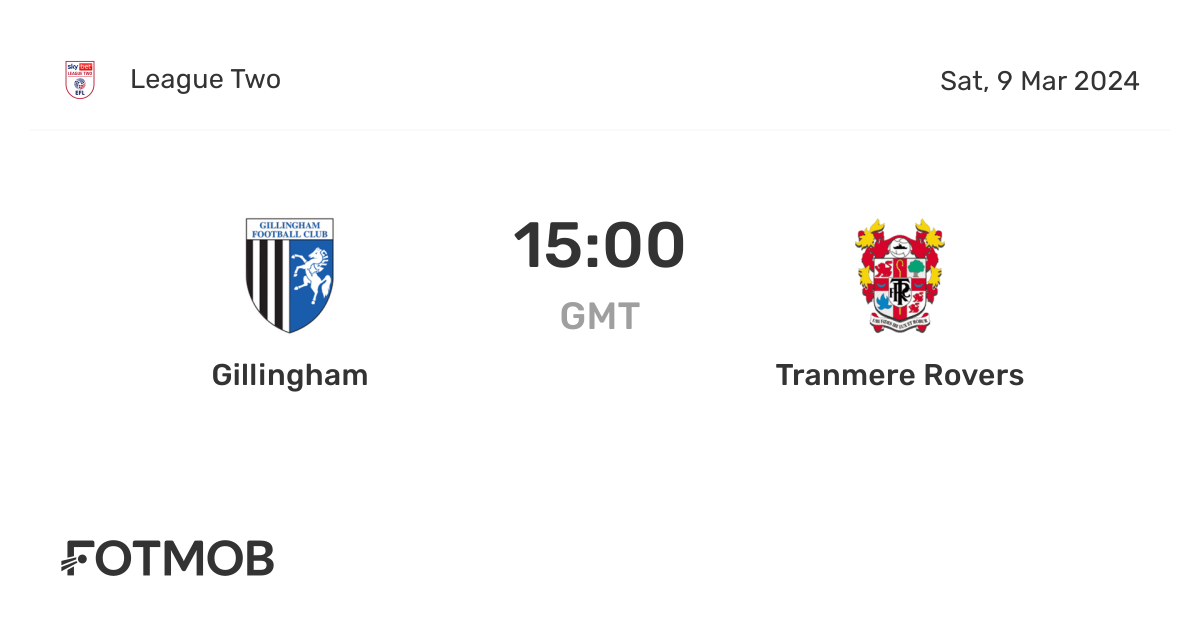 Gillingham vs Tranmere Rovers live score, predicted lineups and H2H stats