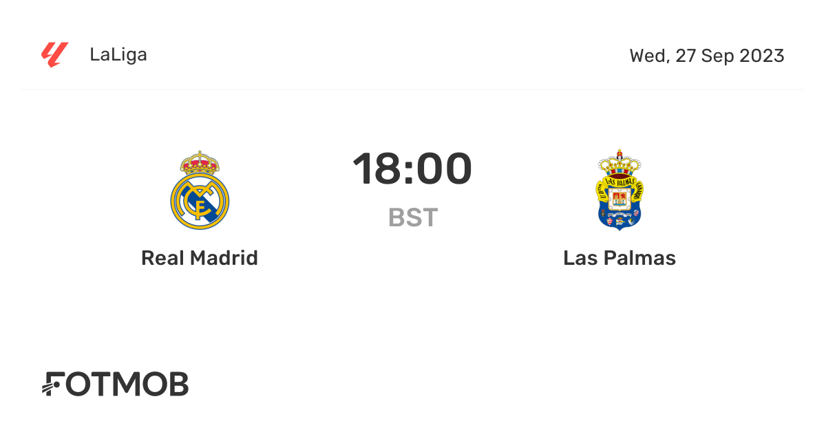 Real Madrid vs Las Palmas live score, predicted lineups and H2H stats.