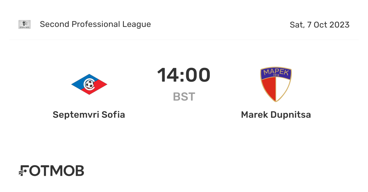Septemvri Sofia vs Marek Dupnitsa live score, predicted lineups and