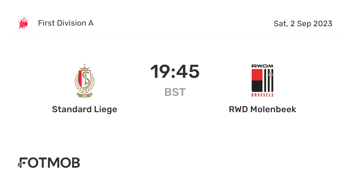 Standard Liege vs RWD Molenbeek live score, predicted lineups and H2H
