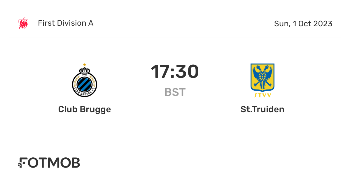 Club Brugge vs St.Truiden live score, predicted lineups and H2H stats.