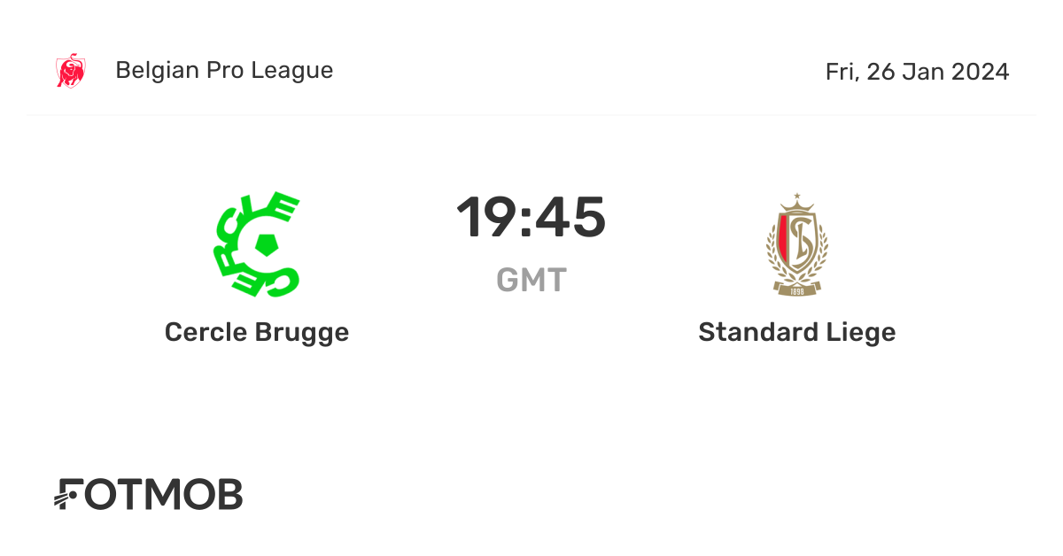 Cercle Brugge vs Standard Liege live score, predicted lineups and H2H stats