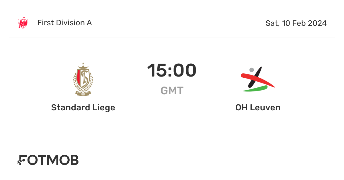 Standard Liege vs OH Leuven marcador en vivo, alineaciones previstas y estadísticas H2H