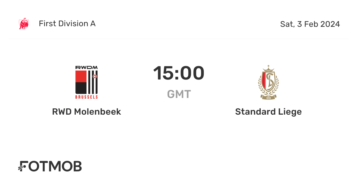 RWD Molenbeek vs Standard Liege live score, predicted lineups and H2H stats