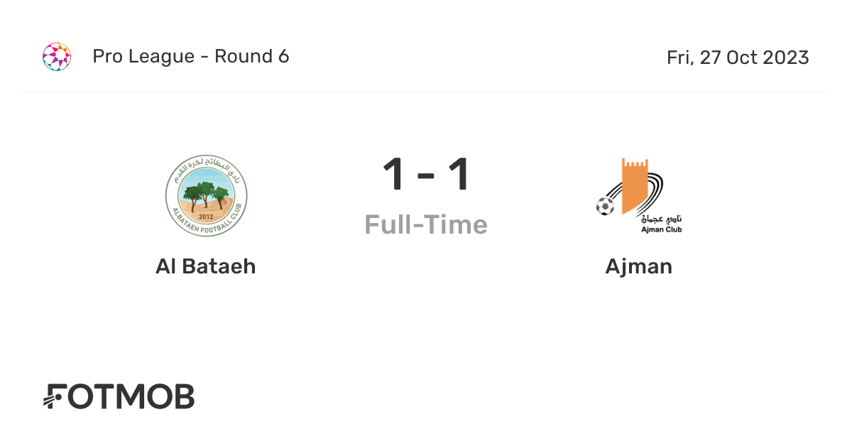 Al Bataeh vs Ajman live score, predicted lineups and H2H stats.