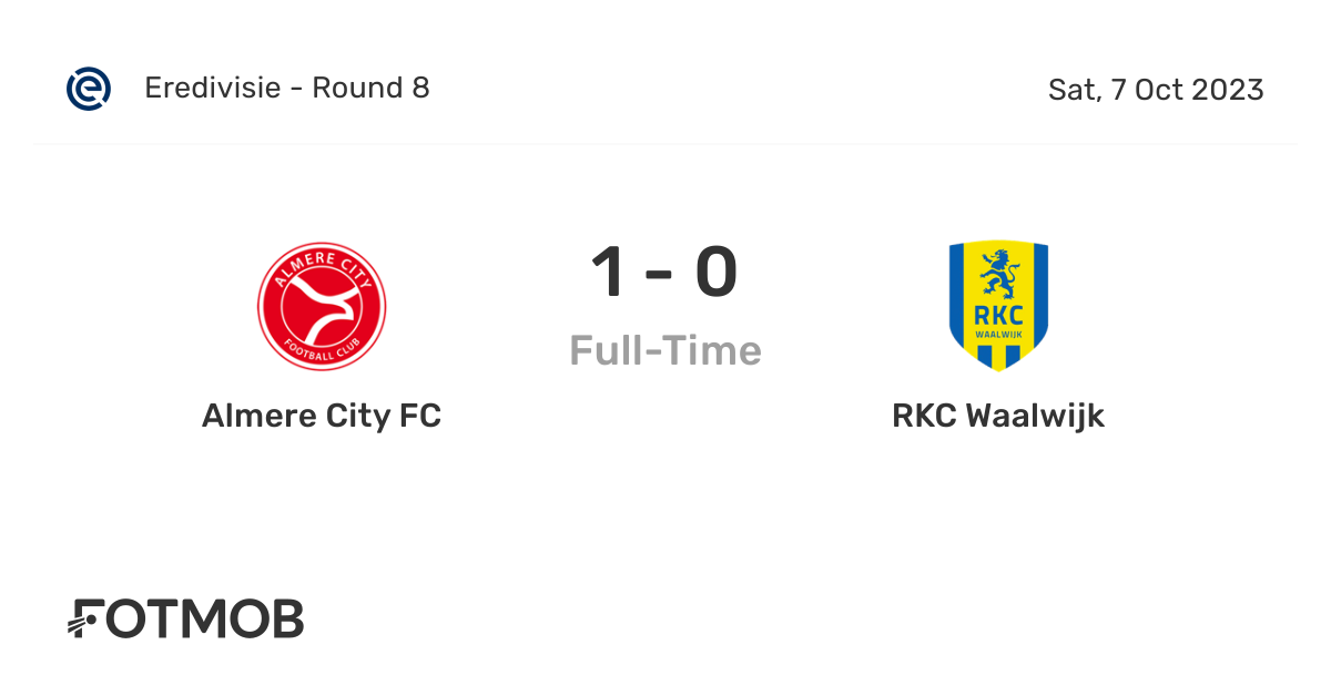 Almere City FC vs RKC Waalwijk live score, predicted lineups and H2H
