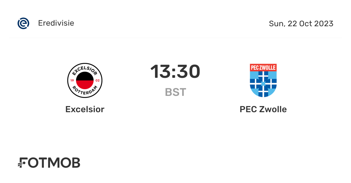Excelsior vs PEC Zwolle live score, predicted lineups and H2H stats.