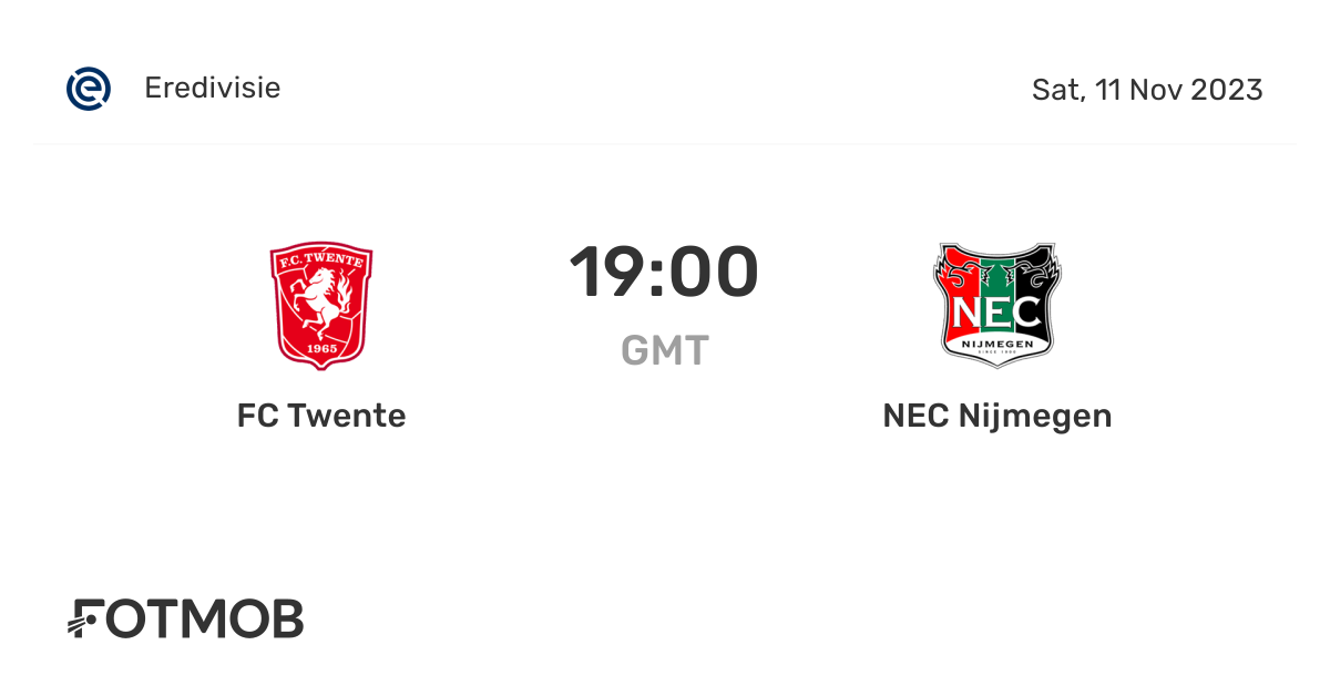 FC Twente vs NEC Nijmegen live score, predicted lineups and H2H stats.
