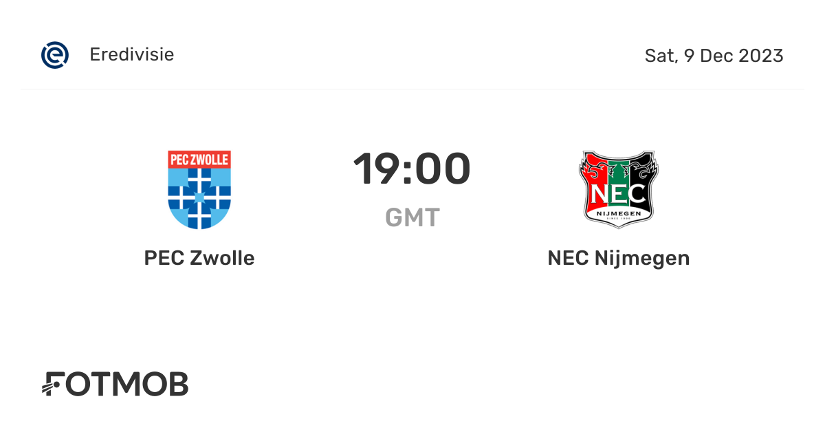 PEC Zwolle vs NEC Nijmegen live score, predicted lineups and H2H stats.