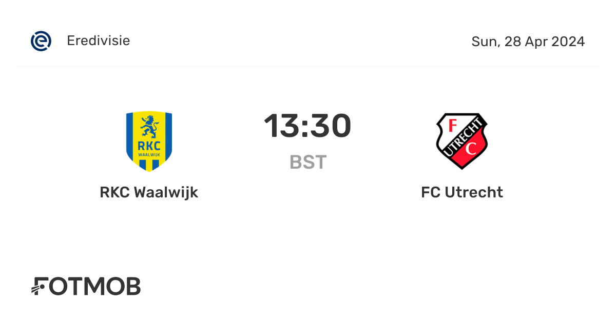 RKC Waalwijk vs FC Utrecht - resultado ao vivo, equipas iniciais ...