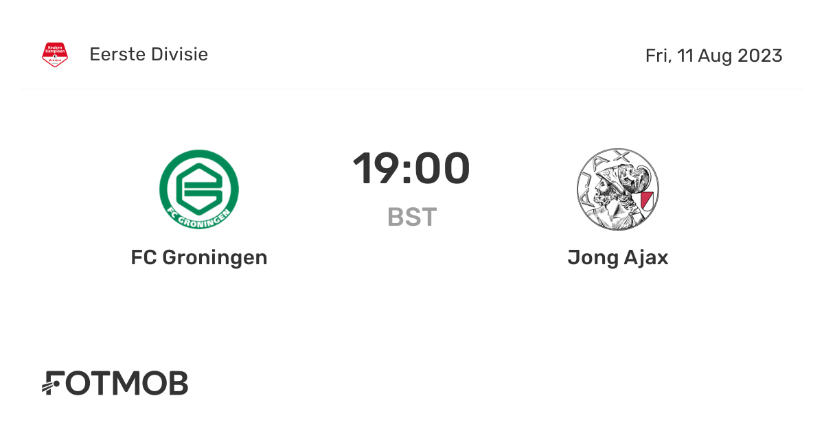 FC Groningen vs Jong Ajax live score, predicted lineups and H2H stats.