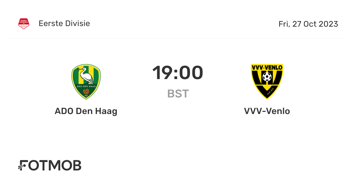 ADO Den Haag vs VVVVenlo live score, predicted lineups and H2H stats.