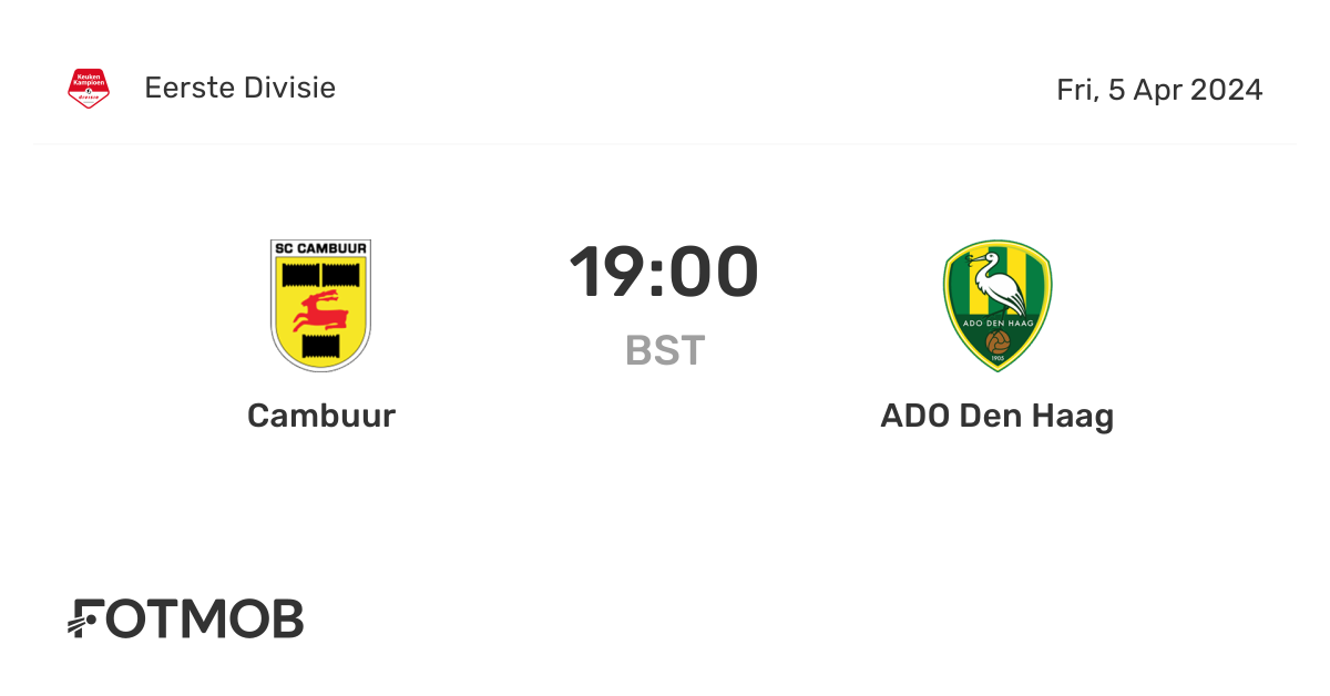 Cambuur vs ADO Den Haag live score, predicted lineups and H2H stats