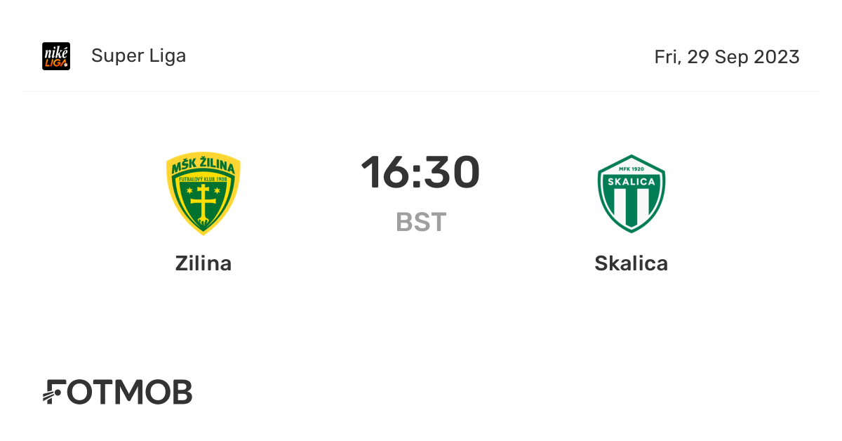 Zilina vs Skalica live score, predicted lineups and H2H stats.