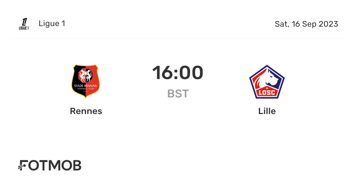 Rennes vs Lille live score, predicted lineups and H2H stats.
