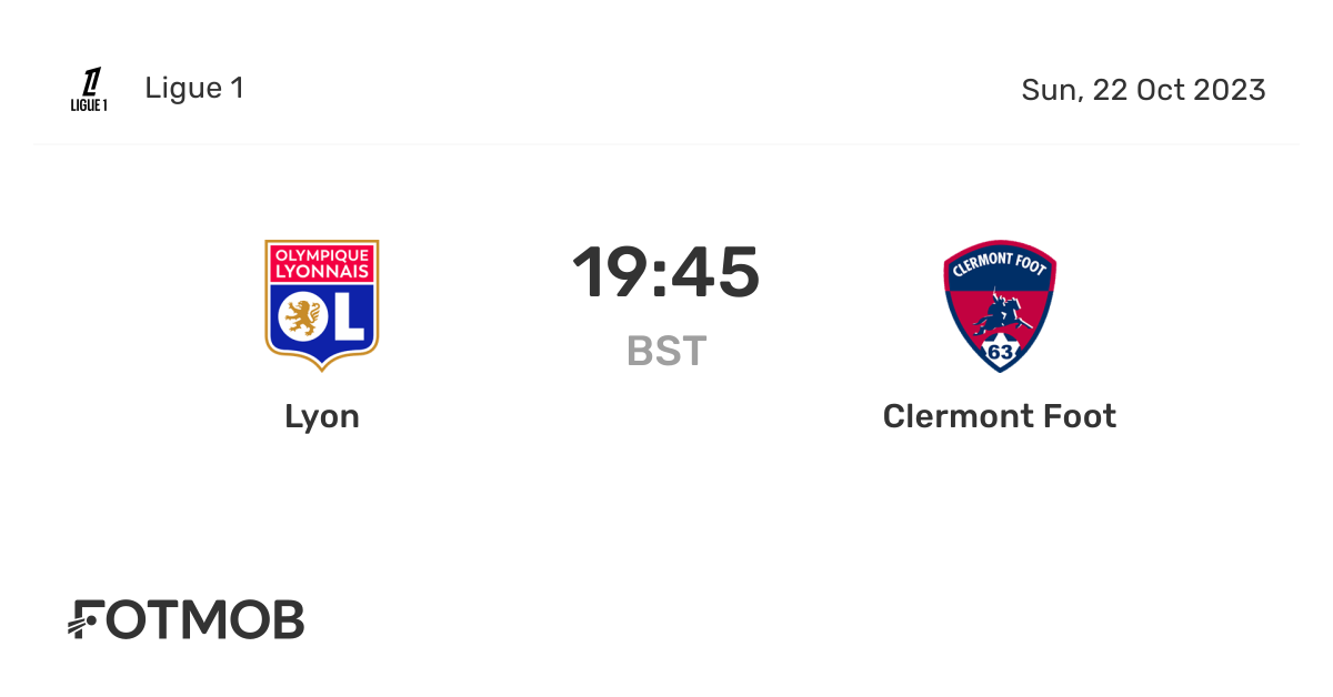 Lyon vs Clermont Foot live score, predicted lineups and H2H stats.