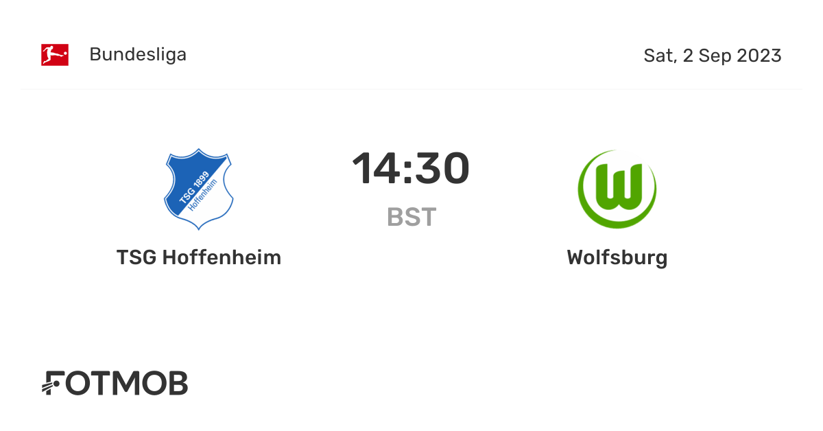 TSG Hoffenheim vs Wolfsburg live score, predicted lineups and H2H stats.