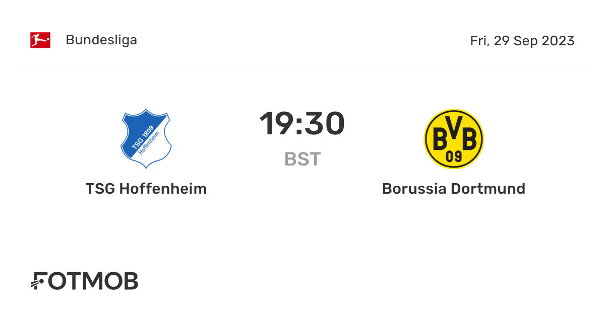 TSG Hoffenheim vs Borussia Dortmund live score, predicted lineups and H2H stats.