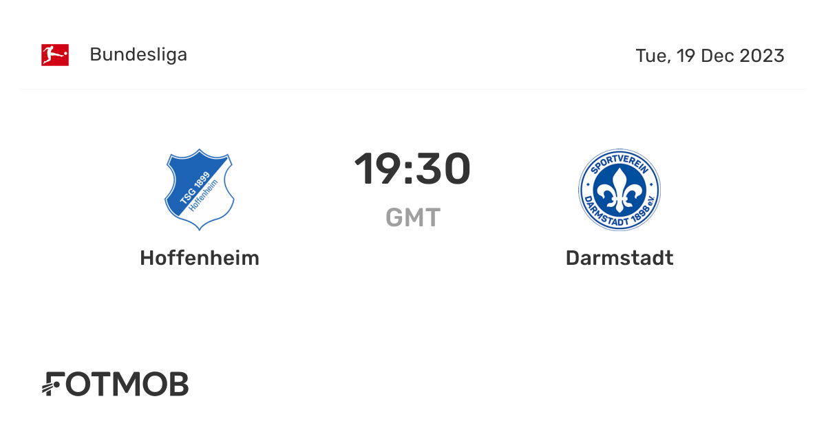 TSG Hoffenheim vs SV Darmstadt live score, predicted lineups and H2H stats.