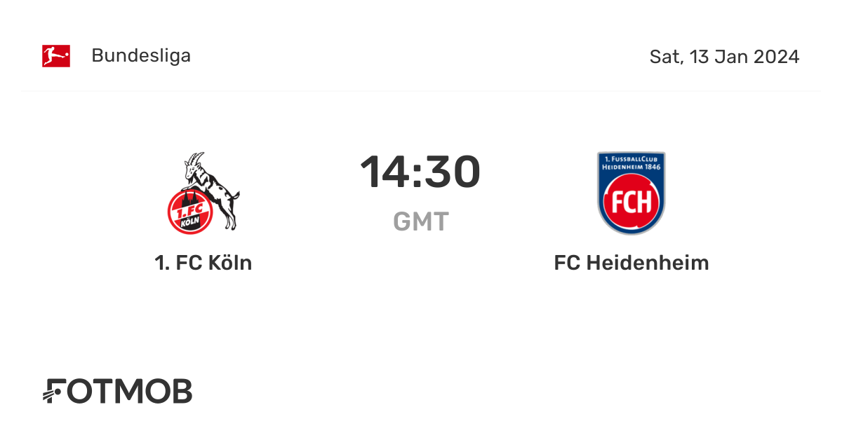 1. FC Köln vs FC Heidenheim live score, predicted lineups and H2H stats