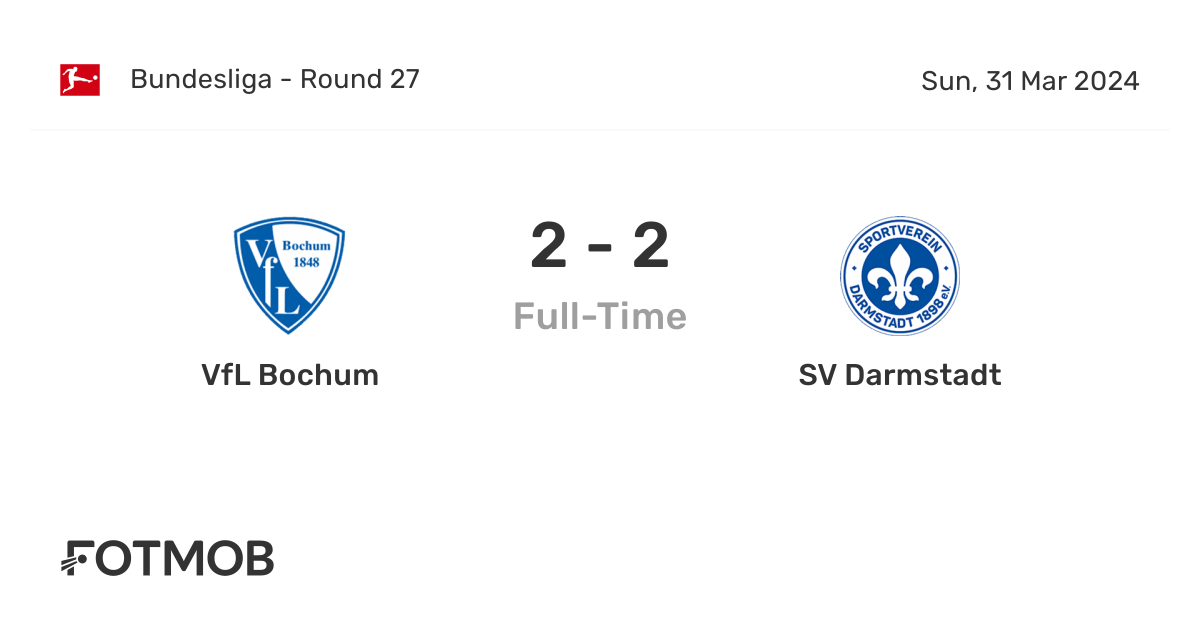 VfL Bochum vs SV Darmstadt live score, predicted lineups and H2H stats