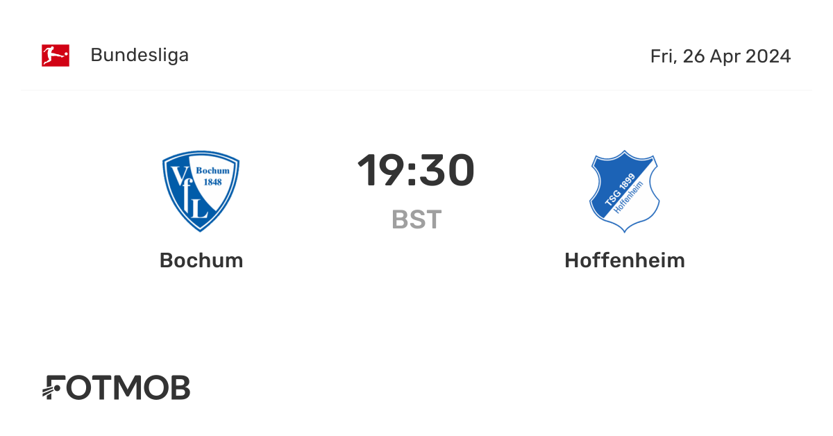 VfL Bochum vs TSG Hoffenheim live score, predicted lineups and H2H stats