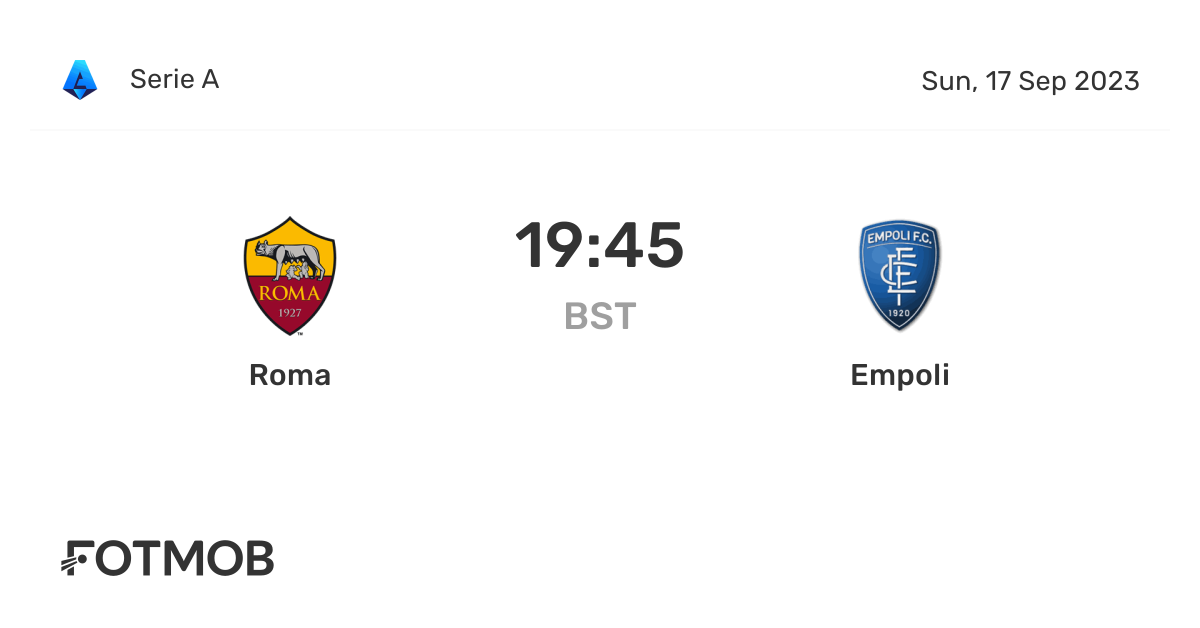 Roma vs Empoli - live score, predicted lineups and H2H stats.