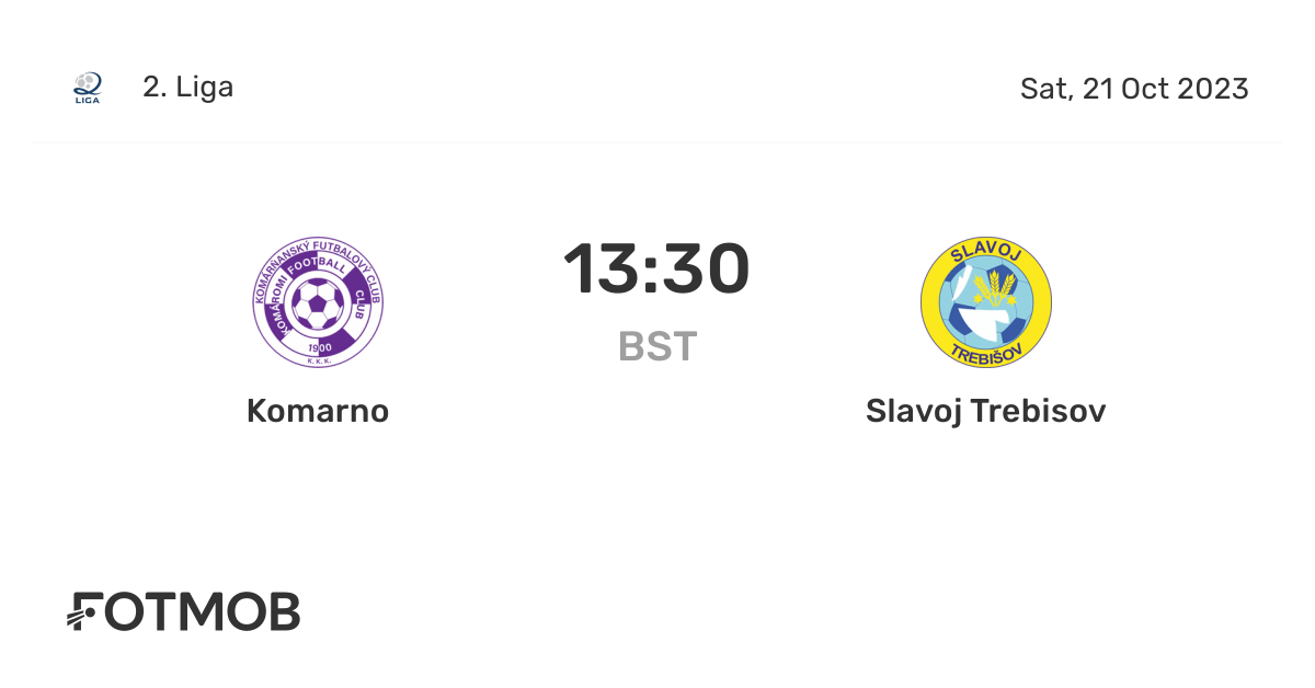Komarno vs Slavoj Trebisov live score, predicted lineups and H2H stats.