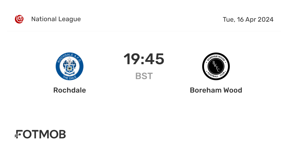 Rochdale vs Boreham Wood live score, predicted lineups and H2H stats