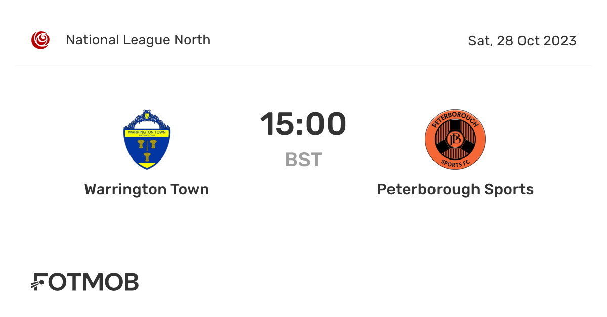 Warrington Town vs Peterborough Sports live score, predicted lineups and H2H stats.