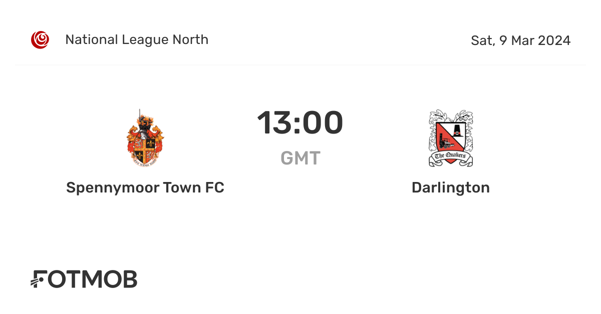 Spennymoor Town FC vs Darlington live score, predicted lineups and